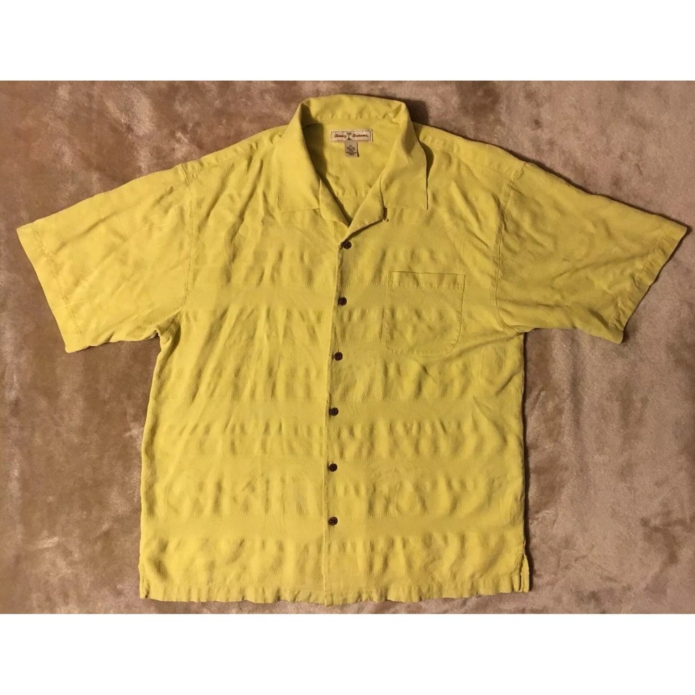 Tommy Bahama Shirt Men's XL 100% Silk  Green button front collar short sleeve